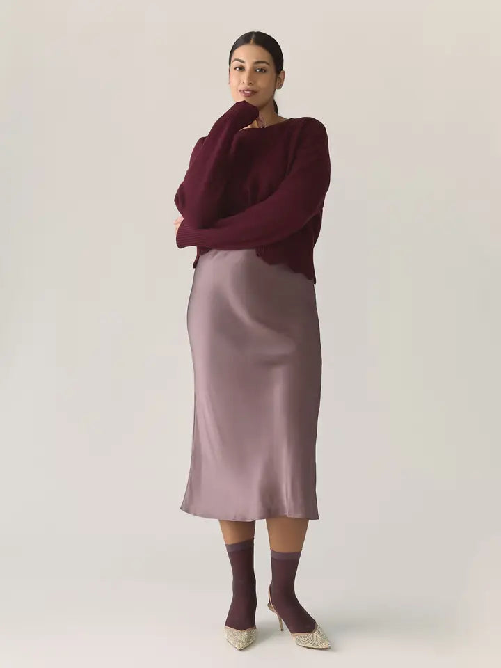 Midi Satin Skirt - Deep Taupe