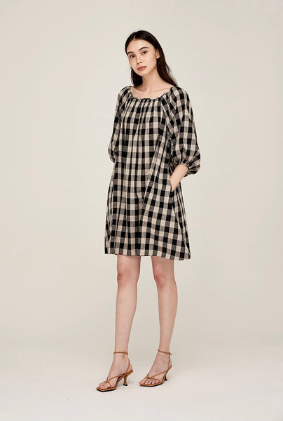 Square Neck Gingham Mini Dress