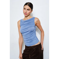 Catalina Draped Sleeveless Top - Light Blue