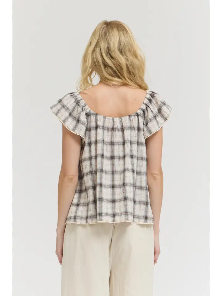 Plaid Eyelet Blouse - Natural