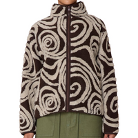 Swirls Jacquard Zip Jacket - Brown Multi