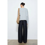 Paisley Striped Button Up Cardigan - Light Blue Stripe