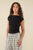 Brisa Contrast Boatneck Baby Tee - Black