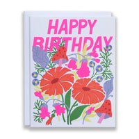 Happy Birthday Card with Mushrooms & Florals