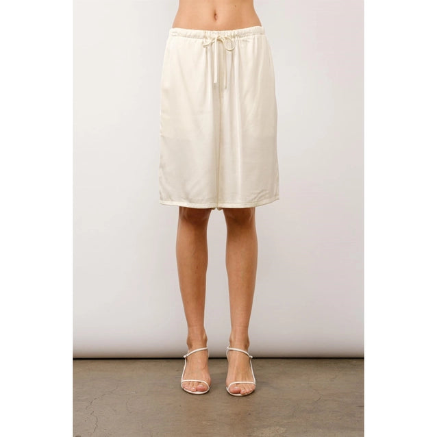 Lily Relaxed Fit Satin Long Shorts - Ivory