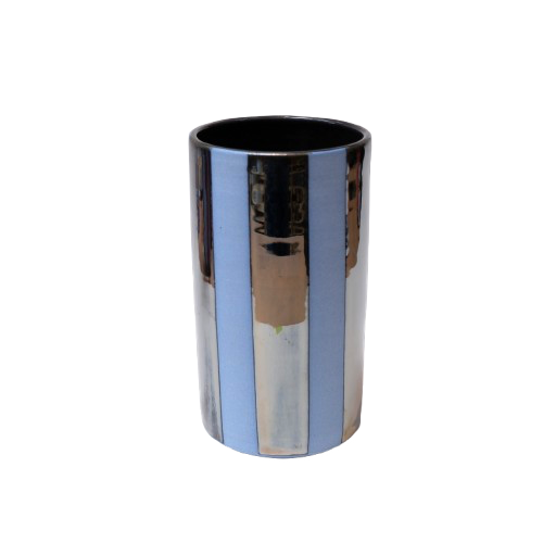 Striped Vase - Chrome & Blue
