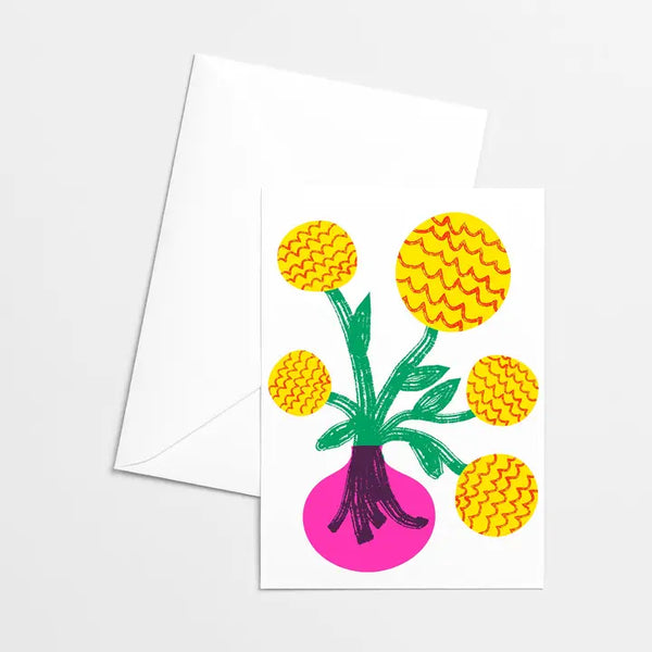 Modern Yellow Blooms Risograph Greeting Card
