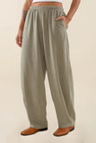 Long Linen Lantern Pant - Sage