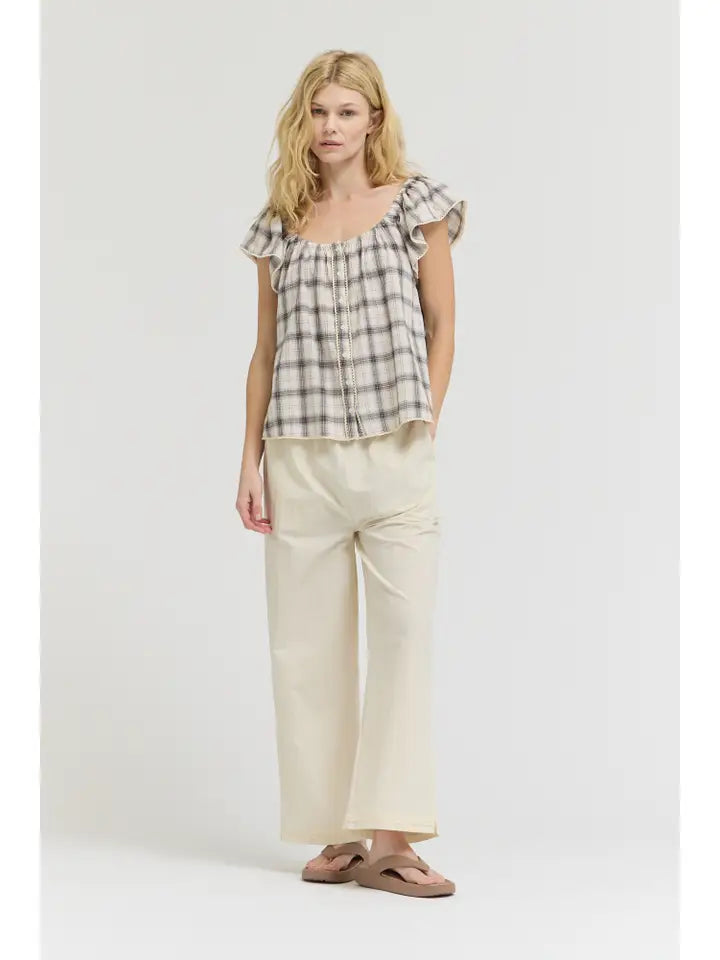 Plaid Eyelet Blouse - Natural