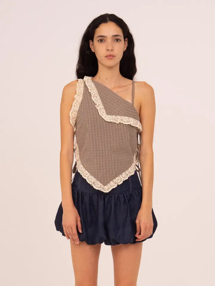 Rove Brown Plaid Asymmetric Top