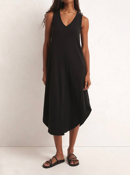 Reverie Slub Midi Dress - Black