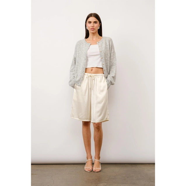 Lily Relaxed Fit Satin Long Shorts - Ivory