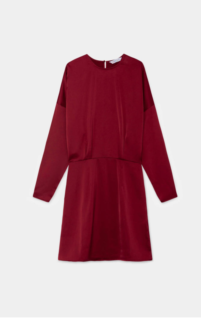 Red Satin Long Sleeve Dress