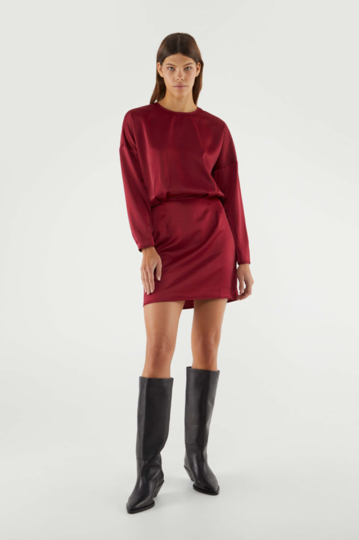 Red Satin Long Sleeve Dress