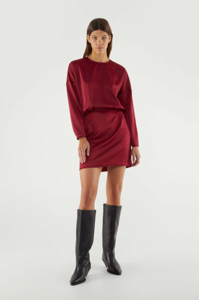 Red Satin Long Sleeve Dress