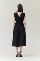 Smocked Waist Cotton Dress - Black