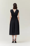 Smocked Waist Cotton Dress - Black