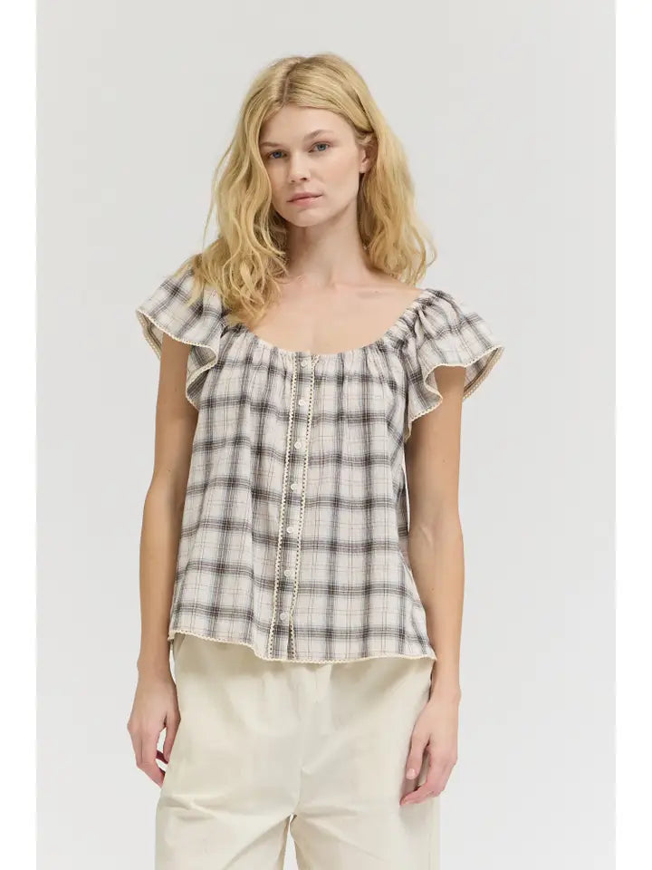 Plaid Eyelet Blouse - Natural