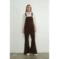 Classic Corduroy Wide Leg Overalls - Brown