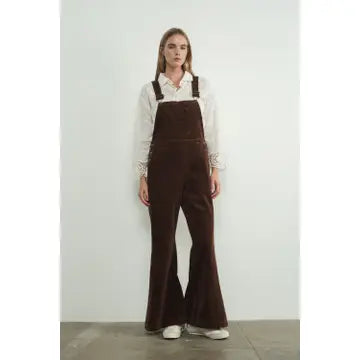 Classic Corduroy Wide Leg Overalls - Brown