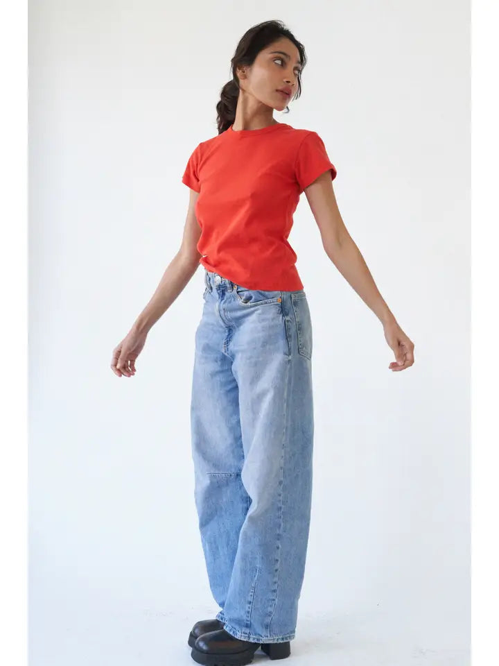 Pointelle Baby Tee - Red
