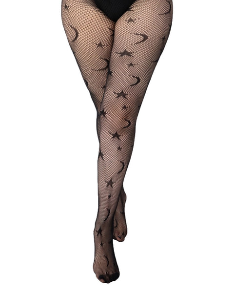 Star & Moon Net Tights - Black