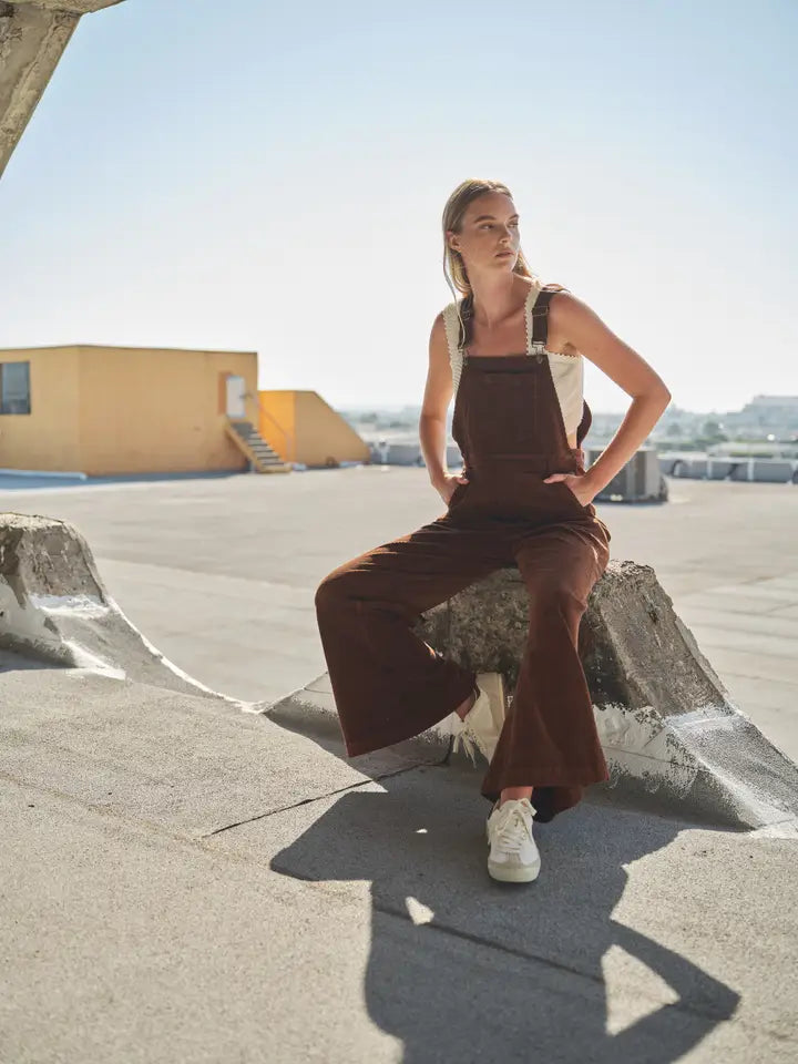 Classic Corduroy Wide Leg Overalls - Brown