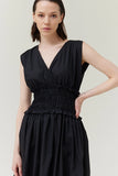 Smocked Waist Cotton Dress - Black