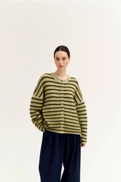Contrast Yarn Stripe Cardigan - Artichoke Multi