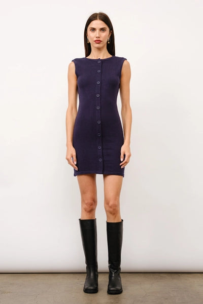 Audrey Button-Front Open-Back Mini Dress