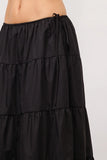 Claudine Tiered Maxi Skirt w/ Waist Ties - Black