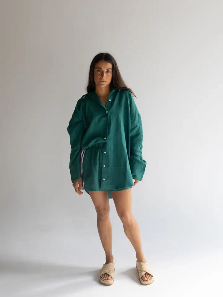 Linen Short - Bottle Green