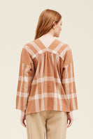 Plaid V Neck Blouse