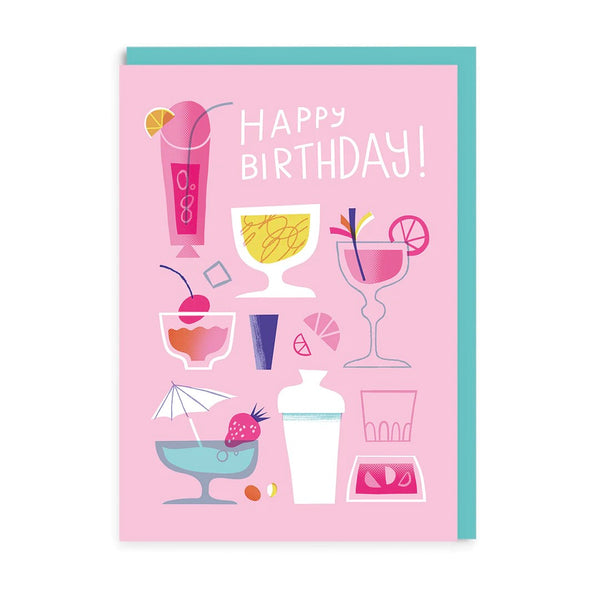 Pink Cocktails Birthday Greeting Card