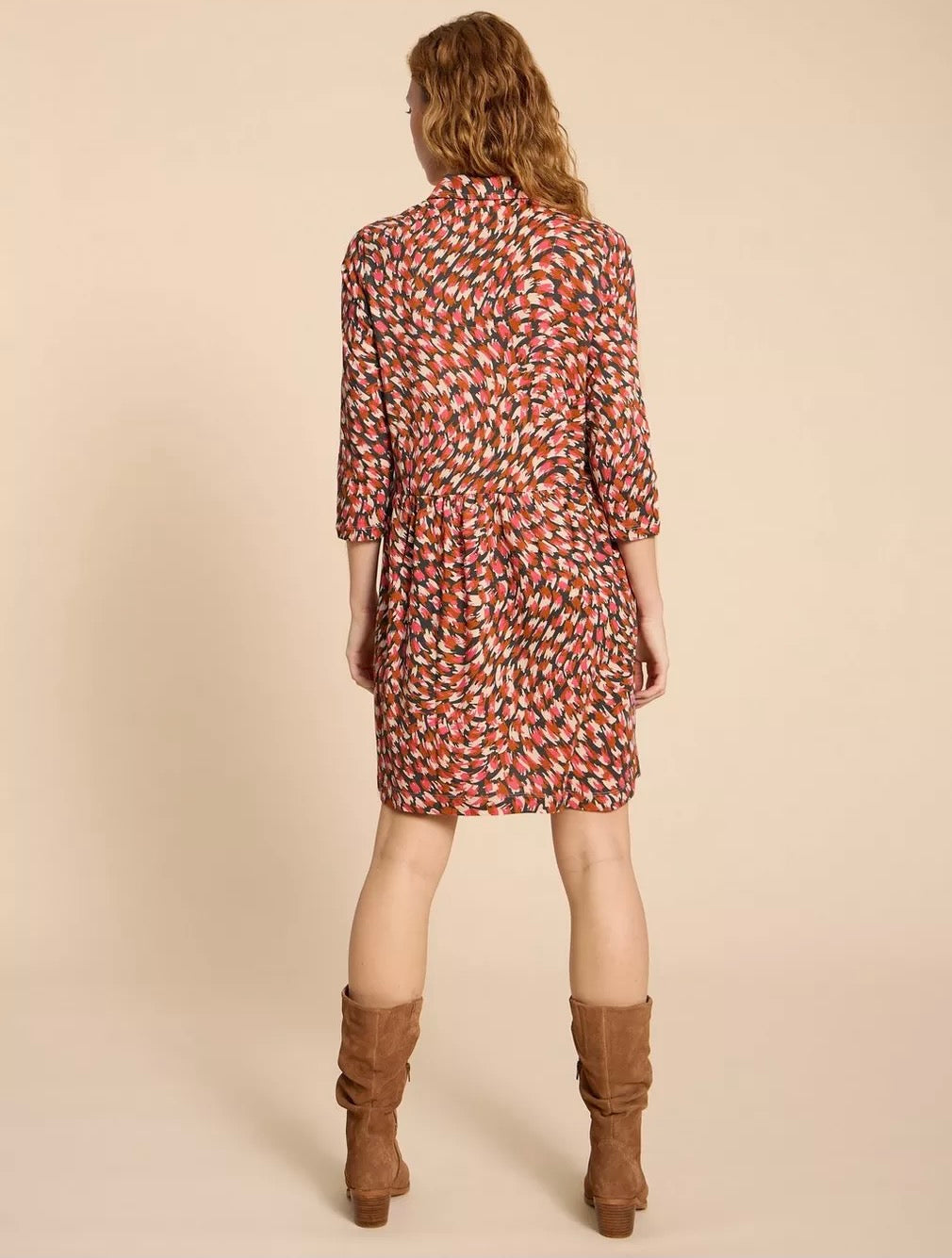 Everly Jersey Shirt Dress - Pink Print