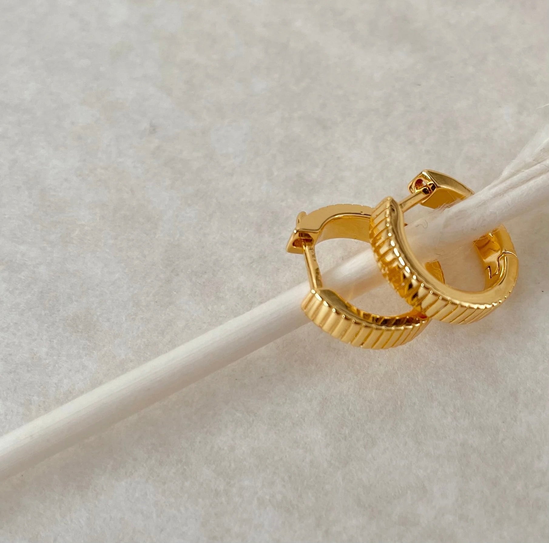 Ribbed Honey Huggie Hoops Earring