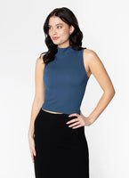 Bamboo Rib Sleeveless Mock Neck