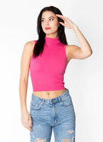 Bamboo Rib Sleeveless Mock Neck