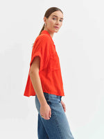 Kate Button Up Top - Bright Coral