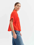Kate Button Up Top - Bright Coral