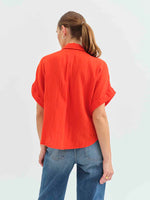 Kate Button Up Top - Bright Coral