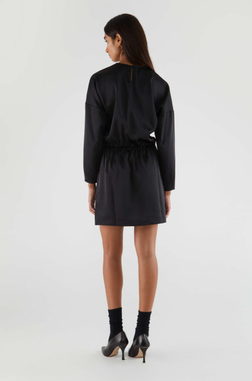 Black Satin Long Sleeve Dress