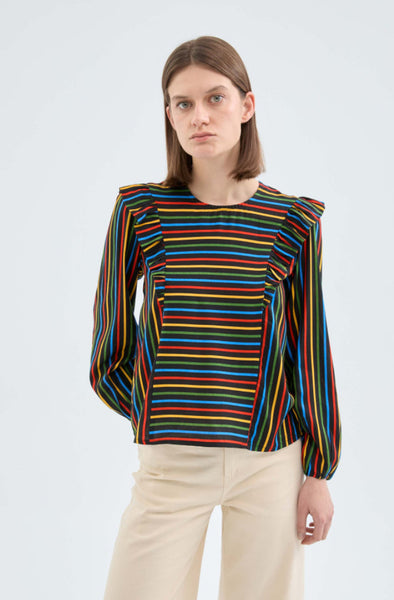 Multi Stripe Ruffle Shirt