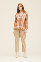 Plaid V Neck Blouse