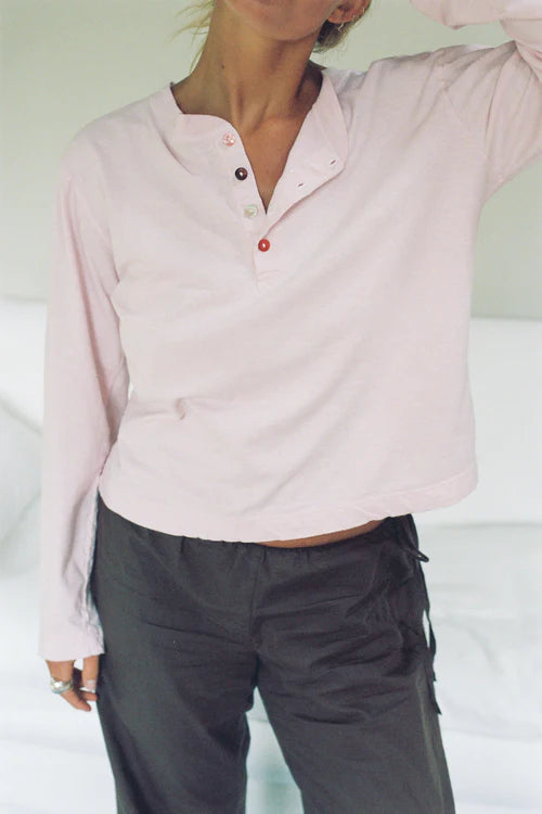 Hemp Bay Henley - Pink Cream