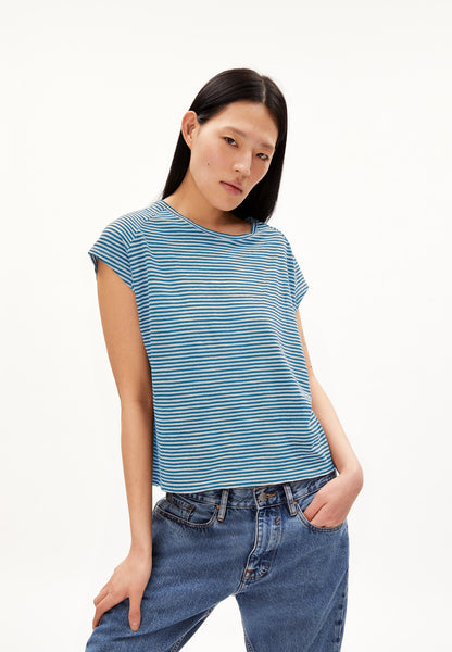 Oneliaa Lovely Stripes Organic Cotton T Shirt - Blueniverse/Light Desert
