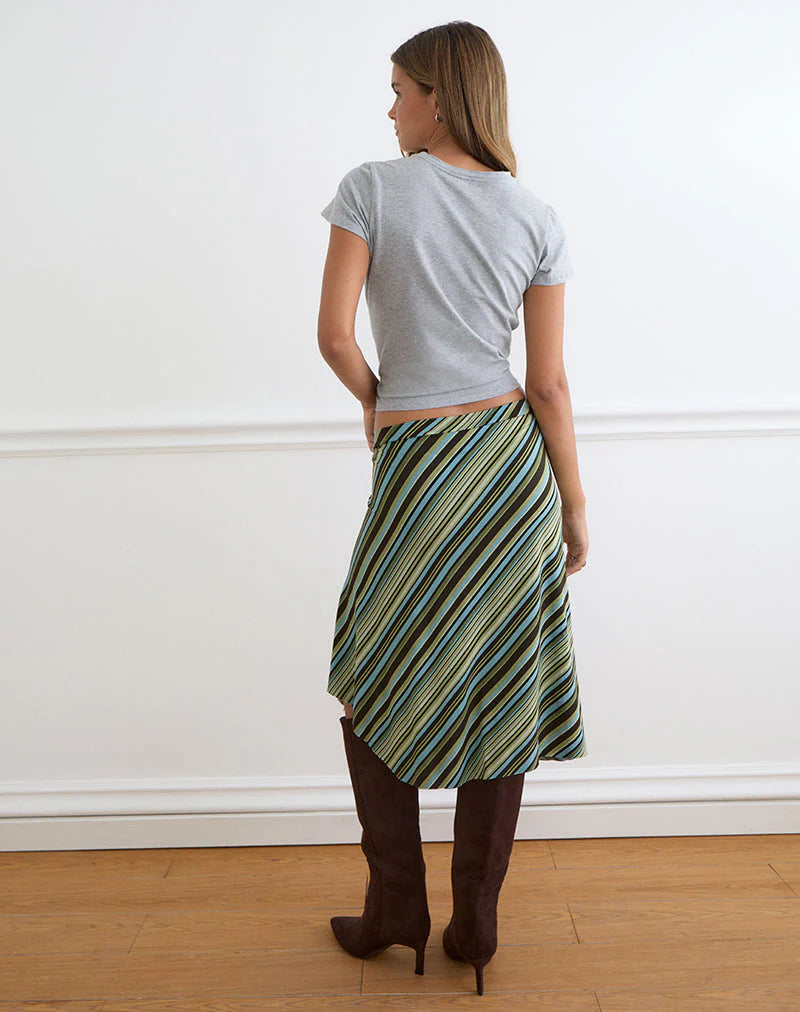 Esmeray Midi Skirt - Mixed Stripe Green