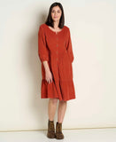 Scouter Cord Long Sleeve Tiered Dress - Cinnamon