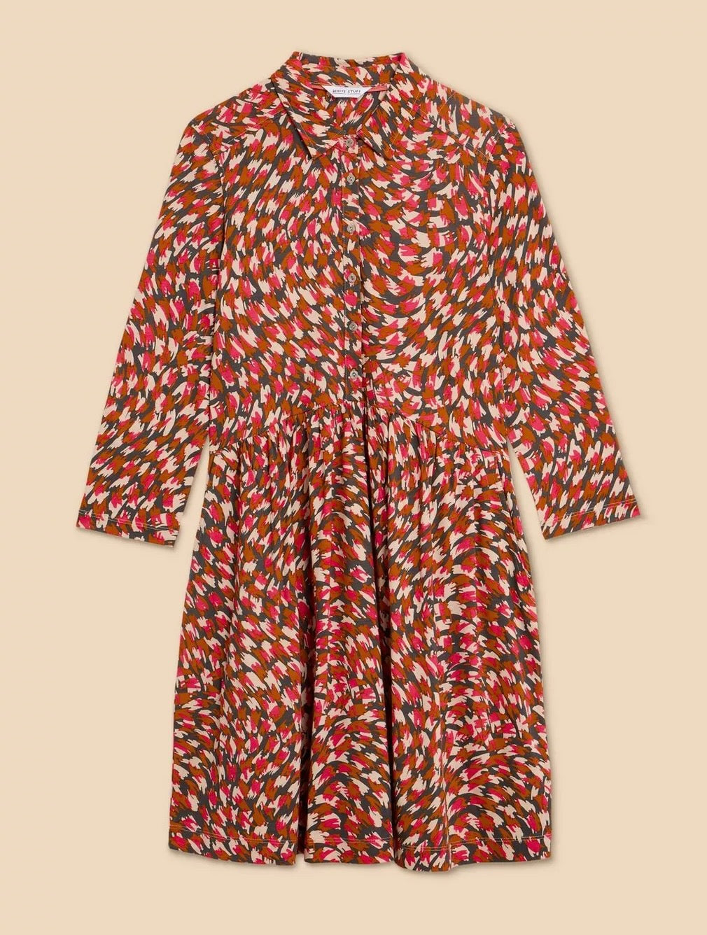 Everly Jersey Shirt Dress - Pink Print