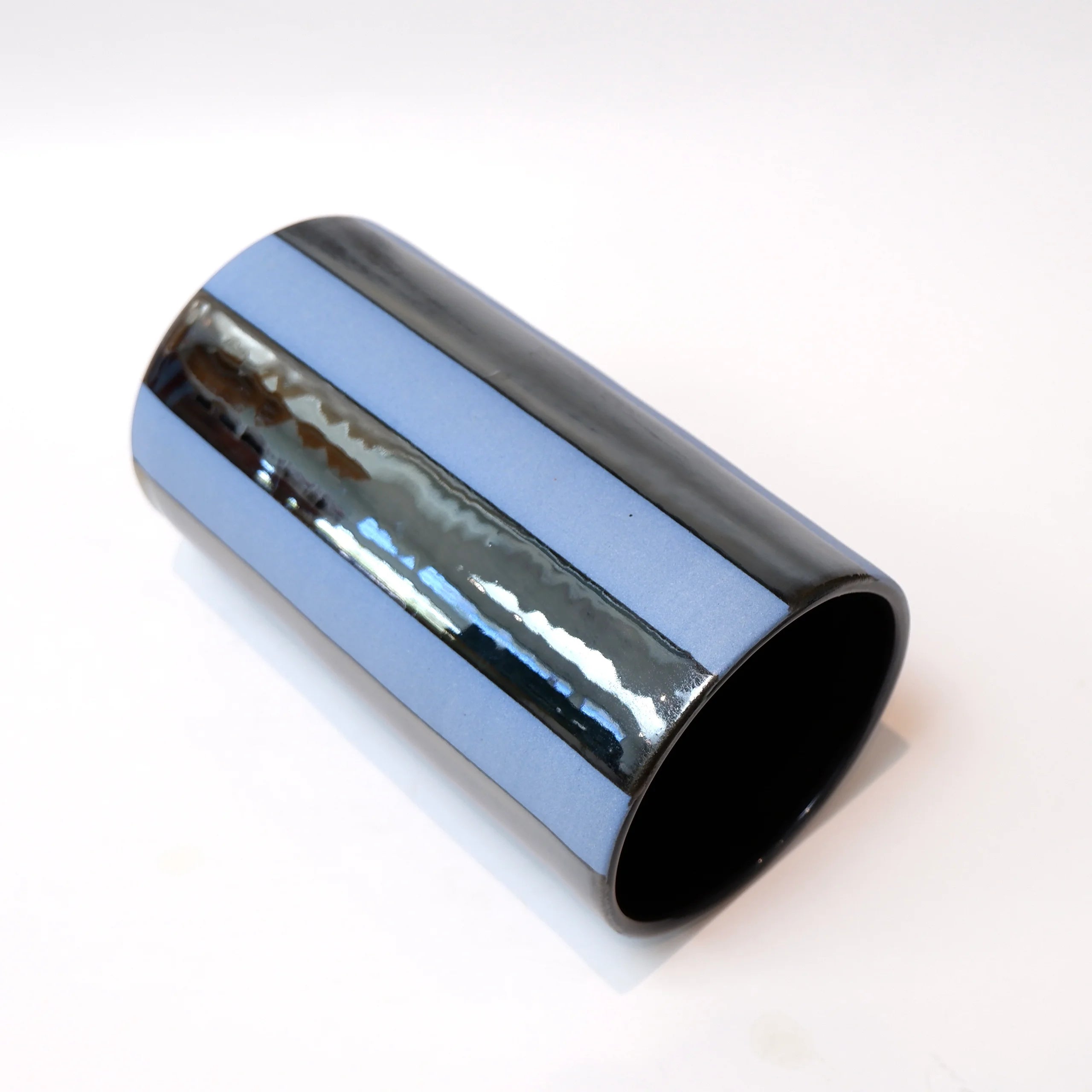 Striped Vase - Chrome & Blue